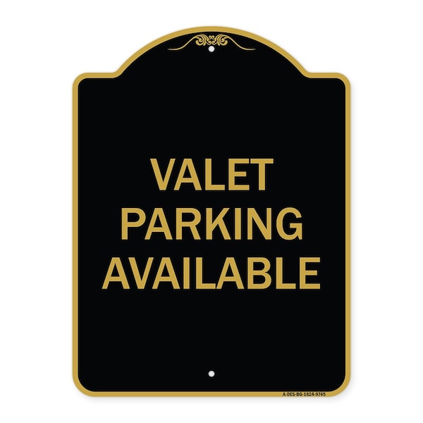 Signmission Designer Series-Valet Parking Available Black & Gold Heavy-Gauge Aluminum, 24" x 18", BG-1824-9745 A-DES-BG-1824-9745 - main